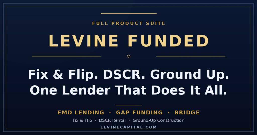 LEVINE FUNDED card: fix and flip, DSCR, and ground-up construction from one lender